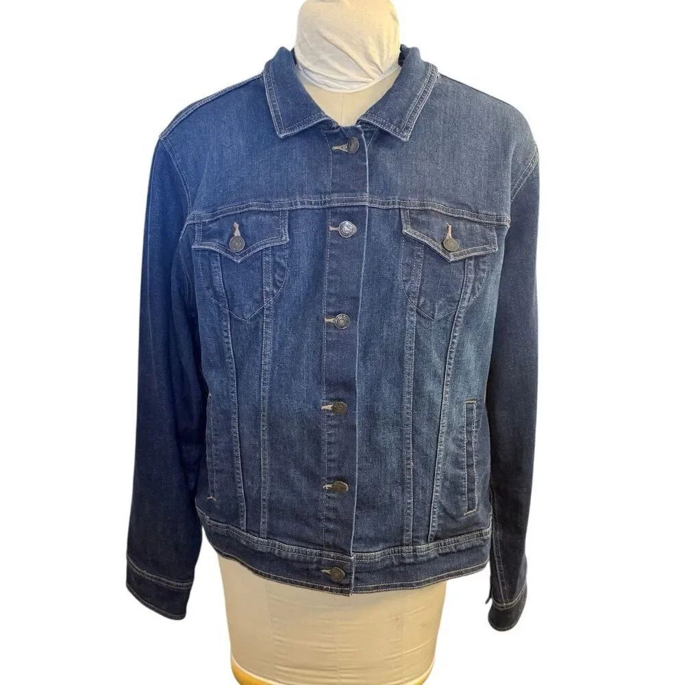 Old Navy Women’s Dark Wash Trucker Jacket Sz. XXL Button Pockets Stretch
